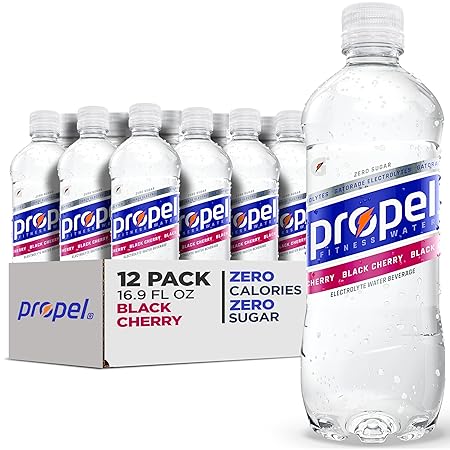 Propel Electrolyte Enhanced Water Sports Drink, Black Cherry Flavored Water, Zero Calorie & Zero Sugar Hydration with Electrolytes and Vitamins C & E, 16.9 fl oz Water Bottles (12 Pack)
