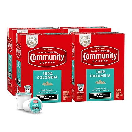 Community Coffee 100% Colombia 96 Count Coffee Pods, Medium Dark Roast, Compatible with Keurig 2.0 K-Cup Brewers, 24 Count (Pack of 4)
