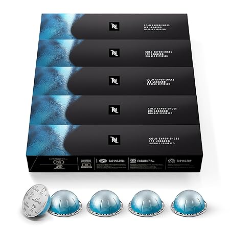 Nespresso Capsules Vertuo, Ice Leggero, 50-Count Double Espresso Coffee Pods, Brews 2.7 oz.
