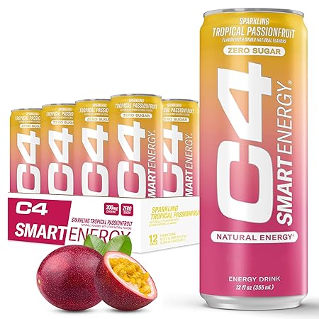 Cellucor C4 Smart Energy Drink - Sugar Free Performance Fuel & Nootropic Brain Booster, Coffee Substitute or Alternative | Tropical Passionfruit 12 Oz - 12 Pack