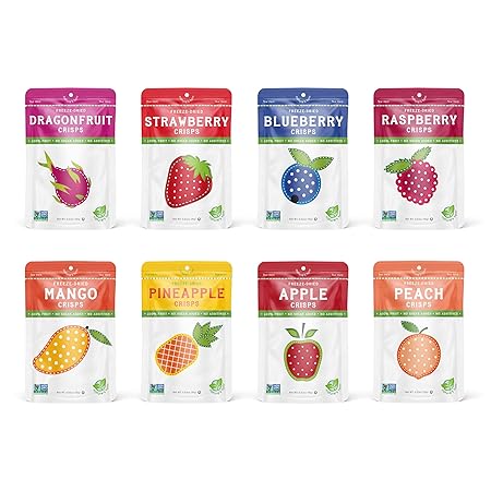 Nature’s Turn Freeze-Dried Fruit Crisps –Healthy, Gluten-Free,Crispy & Delicious,Plant-Based Snack, Ideal for Cereal, Smoothies, School Lunches, & On-the-Go, Superfruit Variety Pack of 8(0.53 oz Each)