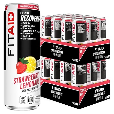 LIFEAID FITAID Post Workout Recovery Drink, Strawberry Lemonade, BCAAs, Glucosamine, Electrolytes, Quercetin, Paleo, Vegan & Gluten-Free, 40 Calories, 12 Fl Oz (Pack of 24)