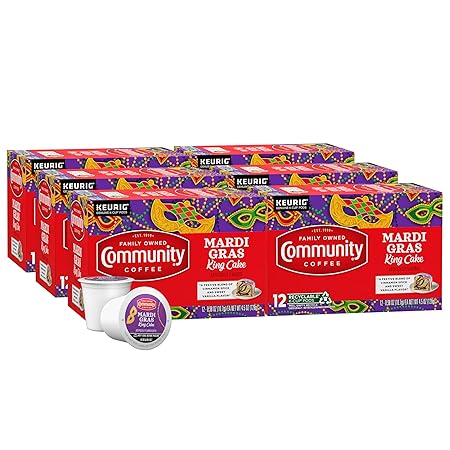 Community Coffee Mardi Gras King Cake Flavored 72 Count Coffee Pods, Medium Roast, Compatible with Keurig 2.0 K-Cup Brewers (Pack of 6, 72 Count)