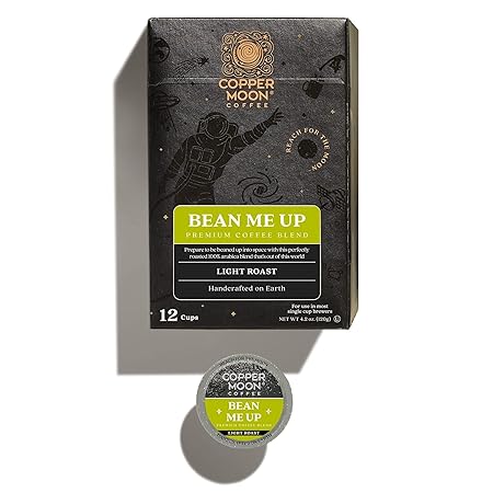 Copper Moon Single Serve Coffee Pods for Keurig K-Cup Brewers, Light Roast, Bean Me Up Blend, 12 Count