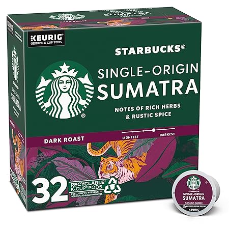 Starbucks K-Cup Coffee Pods, Dark Roast Coffee, Sumatra, 100% Arabica, 1 box (32 pods)