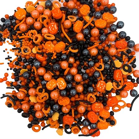 Halloween Sprinkles Edible Pumpkin Sprinkles Orange Black Pearl Sprinkles Halloween Candy Sprinkles for Cake Cupcakes Toppers Decoratings