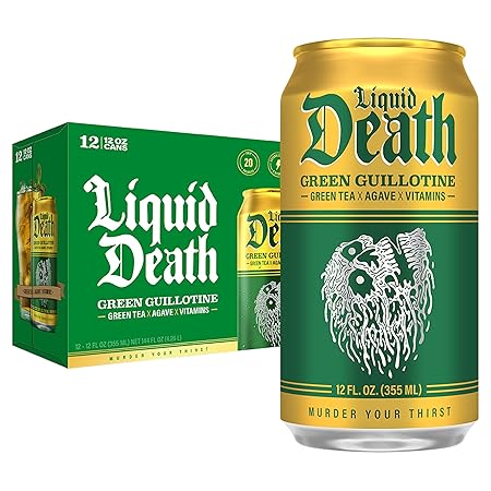 Liquid Death, Green Guillotine Iced Tea, 12-Pack (12 oz Cans), Green Tea, Low Calorie, No Artificial Sweeteners, B12 & B6 Vitamins