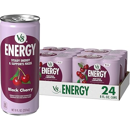 V8 Energy Black Cherry Energy Drink, 8 fl oz Can (24 Pack)