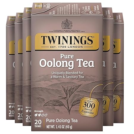 Twinings Pure Oolong Tea Individually Wrapped Bags, 20 Count (Pack of 6), Warm, Nutty Flavour & Golden Colour, Caffeinated, Enjoy Hot or Iced, 120 Teabags