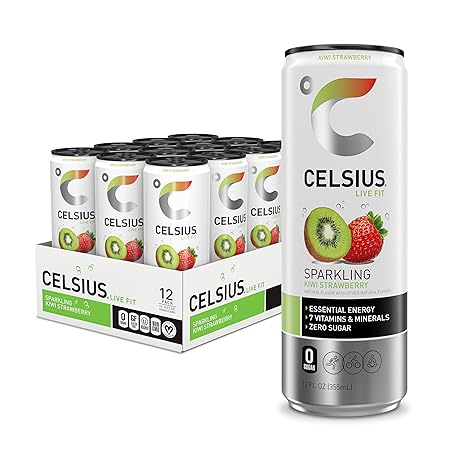 CELSIUS Sparkling Kiwi Strawberry, Sugar Free Energy Drink, 12 Fl Oz (Pack of 12)