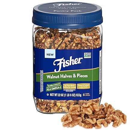 Fisher Chef's Naturals Walnut Halves & Pieces Pantry Pack PET 22 oz, 100% California Unsalted Walnuts for Baking & Cooking, Healthy Snacks for Adults, Vegan Protein, Keto Walnut Snack Gluten Free