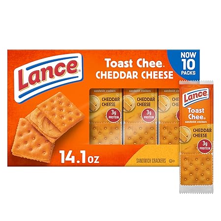 Lance Sandwich Crackers, ToastChee Cheddar, 10 Individually Wrapped Packs, 6 Sandwiches Each