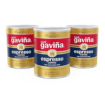 Café Gaviña Espresso Extra Fine Ground Coffee, 100% Arabica Dark Roast, Low Acidity, Chocolate Notes, 3 Pack (10 oz Cans), Zero-Waste Facility, South & Central American Blend