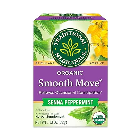 Traditional Medicinals Tea, Organic Smooth Move Peppermint, Relieves Occasional Constipation, Senna, 16 Tea Bags