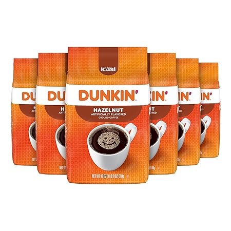 Dunkin' Hazelnut Flavored Ground Coffee, 18 Ounce (Pack of 6)