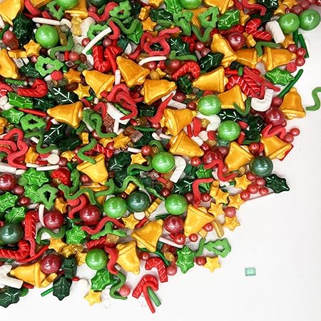 Tree Sprinkles Small Bell Candy Sugar Sprinkle Red and Green Sprinkles Cake Decorations Cupcake Toppers Cookie Decorating Ice Cream Celebrations（100g/3.5oz)