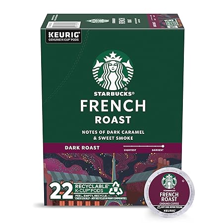 Starbucks K-Cup Coffee Pods, Dark Roast Coffee, French Roast for Keurig Brewers, 100% Arabica, 1 box (22 pods)