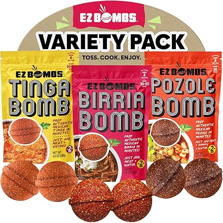 EZ Bombs Variety Pack – Pozole, Tinga & Birria Bomb Seasonings – Authentic Mexican Spice Mix for Tacos, Tortas, Nachos & Pozole Soup – Made with Real Chiles, Herbs & Spices for Quick, Flavorful Meals