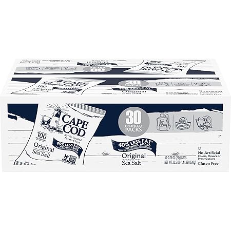 Cape Cod Potato Chips, Original Less Fat Kettle Cooked Chips, Snack Bags, Reduced Fat Original, 0.75 Oz (30 Count)