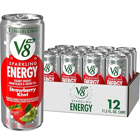V8 +SPARKLING ENERGY Strawberry Kiwi Energy Drink, Made With Real Vegetable And Fruit Juices, 11.5 FL OZ Can (Pack Of 12)