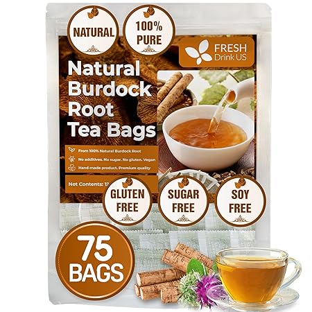 FreshDrinkUS Premium Burdock Root Tea Bags, 100% Natural & Pure. Burdock Herbal Tea, Made with Natural Material Tea Bags. No Sugar, No Caffeine, No Gluten, Vegan