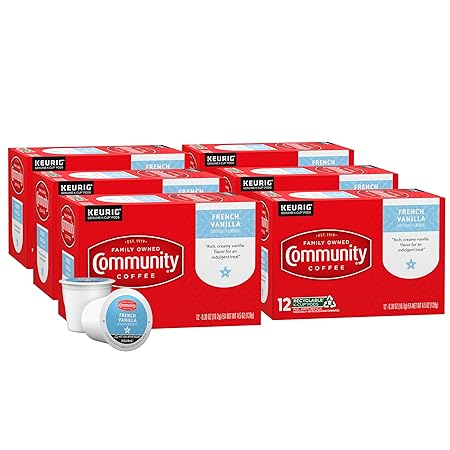 Community Coffee French Vanilla Flavored 72 Count Coffee Pods, Medium Roast, Compatible with Keurig 2.0 K-Cup Brewers 12 Count (Pack of 6)