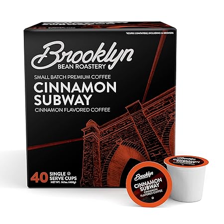 Brooklyn Beans Cinnamon Subway Gourmet Coffee Pods - Compatible with Keurig K Cup Brewers Including 2.0 Machines, 40 Count, Spicy Cinnamon Flavored