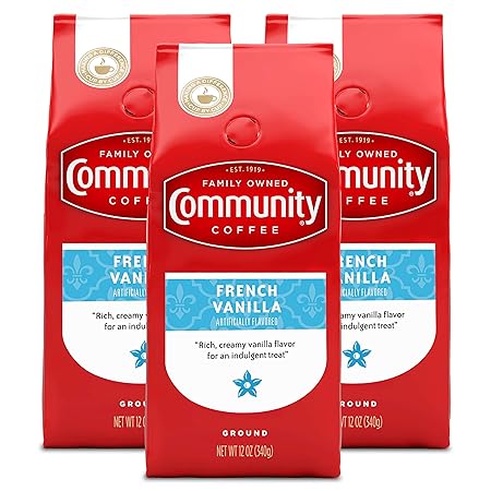 Community Coffee Premium Ground Coffee, French Vanilla Flavored, Medium Roast, 12 Ounce (Pack of 3)