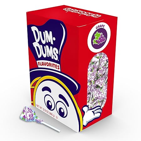 Dum Dums Grape Lollipops - Bulk Candy Box with Lollipops Individually Wrapped, Single Flavor Gourmet Suckers - 50 Count