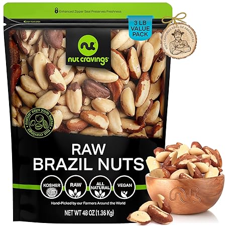 NUT CRAVINGS - Raw Brazil Nuts, Unsalted, No Shell, Whole, (48oz - 3 LB) Bulk Nuts Packed Fresh in Resealable Bag - Kosher Healthy Snack, Food Assortments