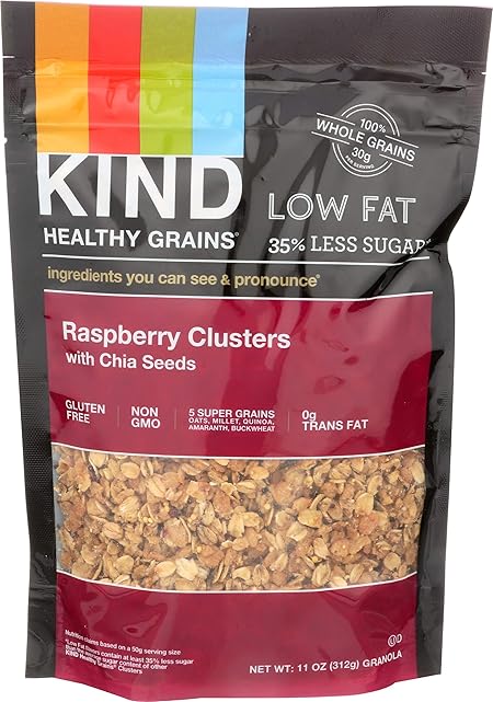 KIND Healthy Grains Clusters, Raspberry with Chia Seeds Granola, Gluten Free, 11 Ounce Bag