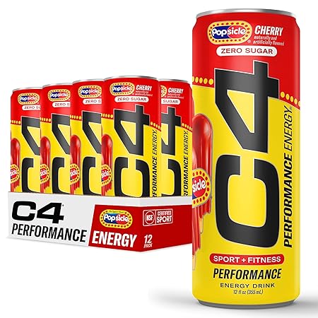 Cellucor C4 Energy Drink Cherry, Carbonated Sugar Free Pre Workout Performance Drink with no Artificial Colors or Dyes, 12 Oz, Pack of 12
