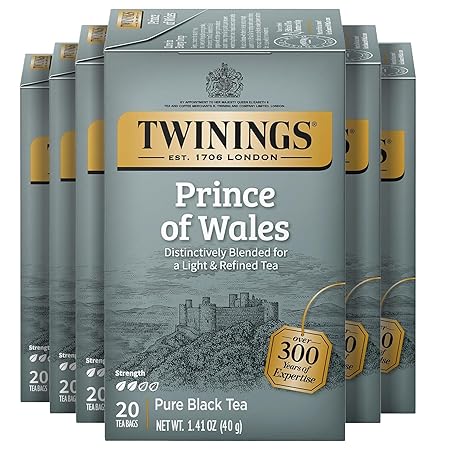 Twinings Prince of Wales Black Tea Individually Wrapped Bags, 20 Count (Pack of 6), Velvety Smooth & Mild, Caffeinated, Enjoy Hot or Iced, 120 Teabags
