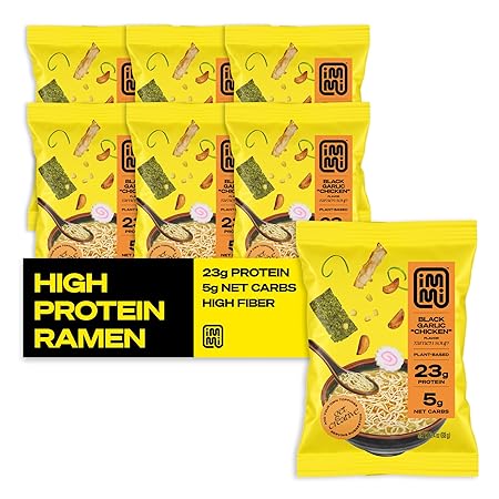 immi Black Garlic "Chicken" Ramen, 100% Plant Based, Keto Friendly, Low Carb, High Protein, Packaged Noodle Meal Kit, Ready to Eat, 6 Pack
