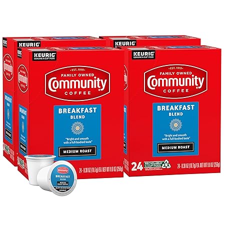 Community Coffee Breakfast Blend 96 Count Coffee Pods, Medium Roast, Compatible with Keurig 2.0 K-Cup Brewers, 24 Count (Pack of 4)