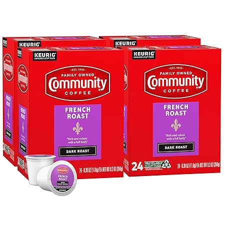 Community Coffee French Roast 96 Count Coffee Pods, Extra Dark Roast, Compatible with Keurig 2.0 K-Cup Brewers, 24 Count (Pack of 4)