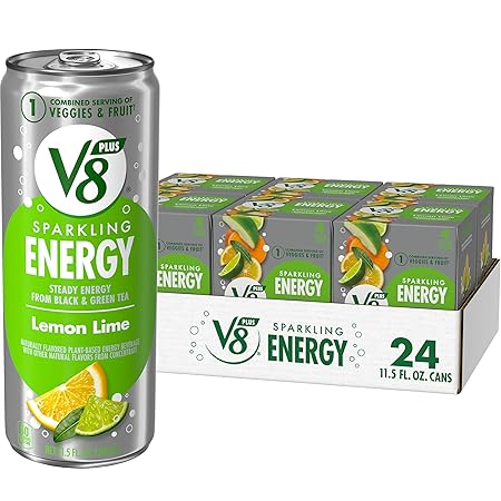 V8 +SPARKLING ENERGY Lemon Lime Energy Drink, Made with Real Vegetable and Fruit Juices, 11.5 FL OZ Can (6 Packs of 4)