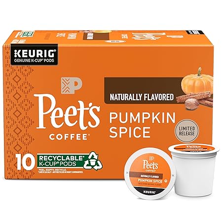 Peet's Coffee, Flavored Light Roast Keurig K-Cup Pods - Pumpkin Spice 10 Count (1 Box of 10 K-Cup Pods)