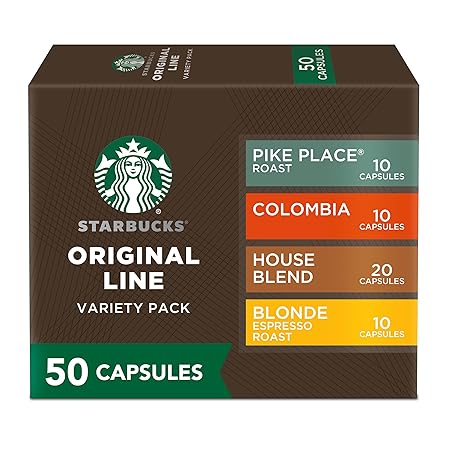 Starbucks by Nespresso Original Line Mild Variety Pack Coffee, 50-count Espresso Pods, Presentation may vary