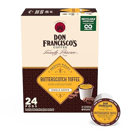 Don Francisco's Butterscotch Toffee Flavored Coffee - 24 K-Cup Compatible Single-Serve Pods - 100% Arabica - Compatible with Keurig Brewers