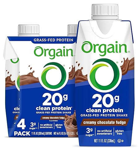 Orgain Clean Protein Shake, Grass Fed Dairy, Creamy Chocolate Fudge - 20g Whey High Protein, Kosher, Ready to Drink, Low Net Carbs, Gluten Free, No Soy Ingredients, 11 Fl Oz (Pack of 4)