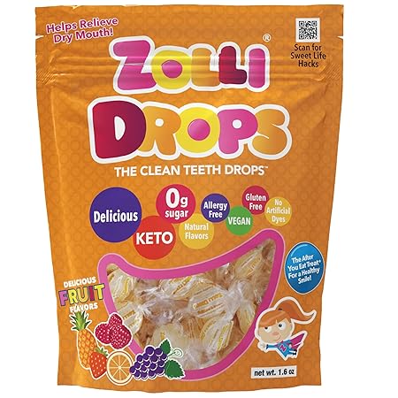 Zollipops | Clean Teeth Zolli Drops - Anti Cavity, Sugar Free Candy with Xylitol for a Healthy Smile - Great for Kids, Diabetics and Keto Diet (1.6 oz. Natural Fruit Flavor)