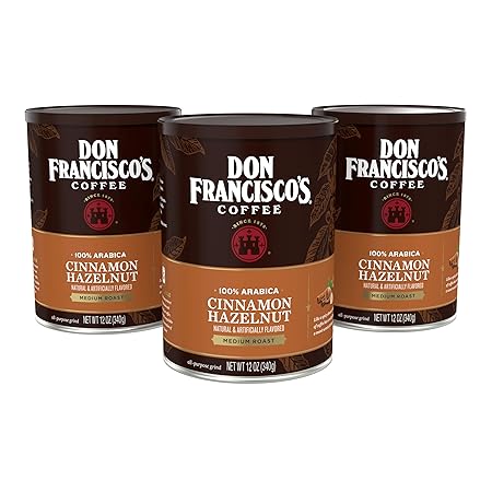 Don Francisco's Cinnamon Hazelnut Ground Flavored Coffee: Rich, Aromatic 100% Arabica Blend - Medium Roast for a Delightful Morning Brew (3 x 12 oz Cans)