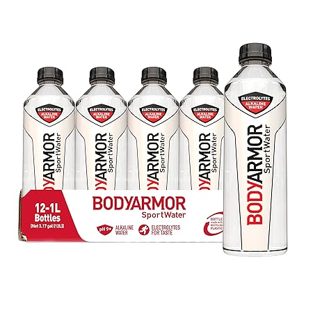 BODYARMOR SportWater Alkaline Water, Superior Hydration, High Alkaline Water pH 9+, Electrolytes, Perfect for your Active Lifestyle, 1 Liter (Pack of 12)