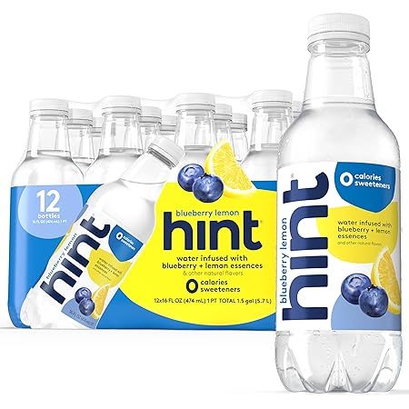Hint Water Blueberry Lemon, Pure Water Infused with Blueberries & Lemons, Zero Sugar, Zero Calories, Zero Sweeteners, Zero Preservatives, Zero Artificial Flavors, 16 Fl Oz (Pack of 12)