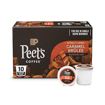 Peet's Coffee, Flavored Light Roast Single Serve Coffee Pods - Caramel Brulee 10 Count (1 Box of 10 Pods)
