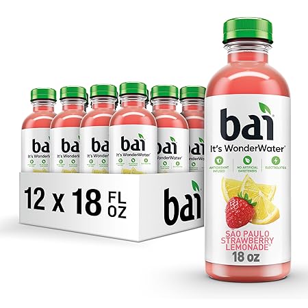 Bai Antioxidant Infused Water Beverage, São Paulo Strawberry Lemonade, with Vitamin C and No Artificial Sweeteners, 18 Fluid Ounce Bottle, 12 Pack