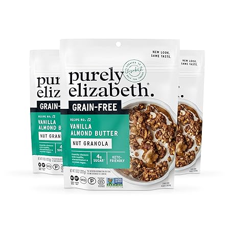 Purely Elizabeth, Vanilla Almond Butter, Keto Granola with MCT Oil, Grain-Free (3 Ct, 8oz Bags)