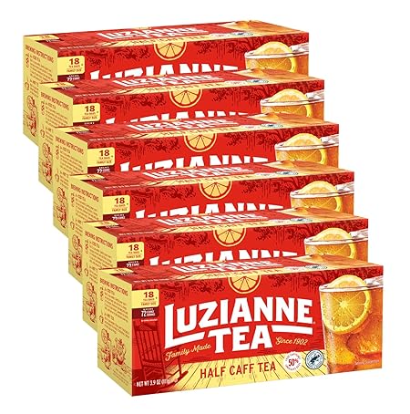 Luzianne Unsweetened Half-Caff Iced Tea Bags, Family Size, 18ct Box (Pack of 6)