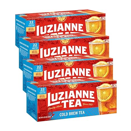 Luzianne Unsweetened Cold Brew Black Iced Tea Bags, Family Size, 22ct Box (Pack of 4)